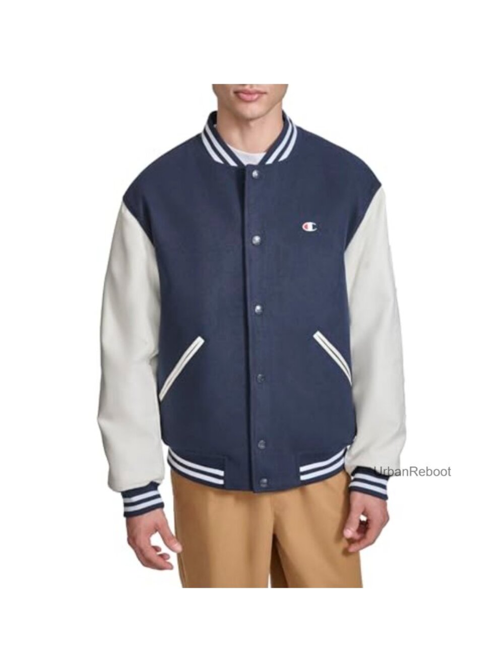 Mens Letterman Varsity Bomber Jacket Quilted Lining Wool Blend Faux Leather